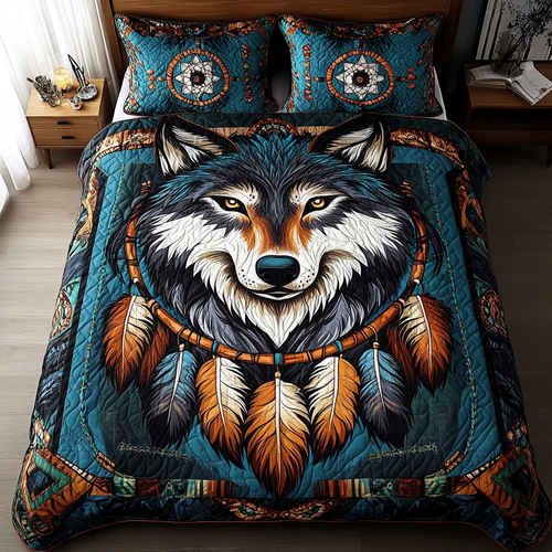 Dreamcatcher Wolf 3-Piece Quilted Bedding Set NCU0VL2533
