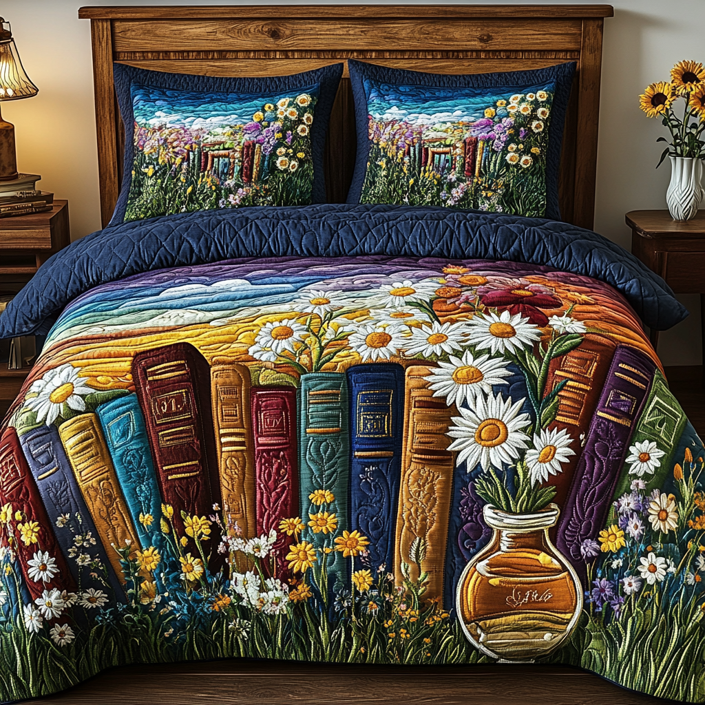 Dreaming in Pages 3-Piece Quilted Bedding Set NCU0VL1416