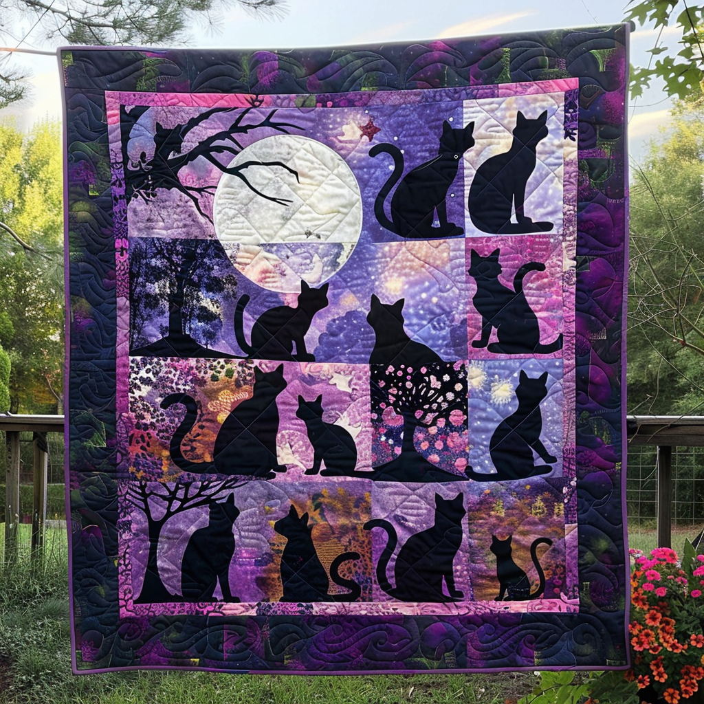 Dreamy Night Black Cats Quilted Blanket NCU0TH270