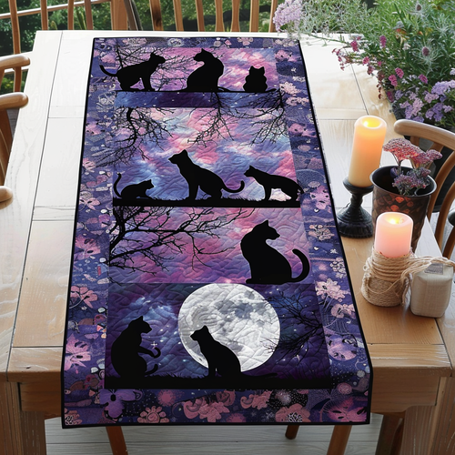 Dreamy Night Black Cats Quilted Table Runner NCU0TH279