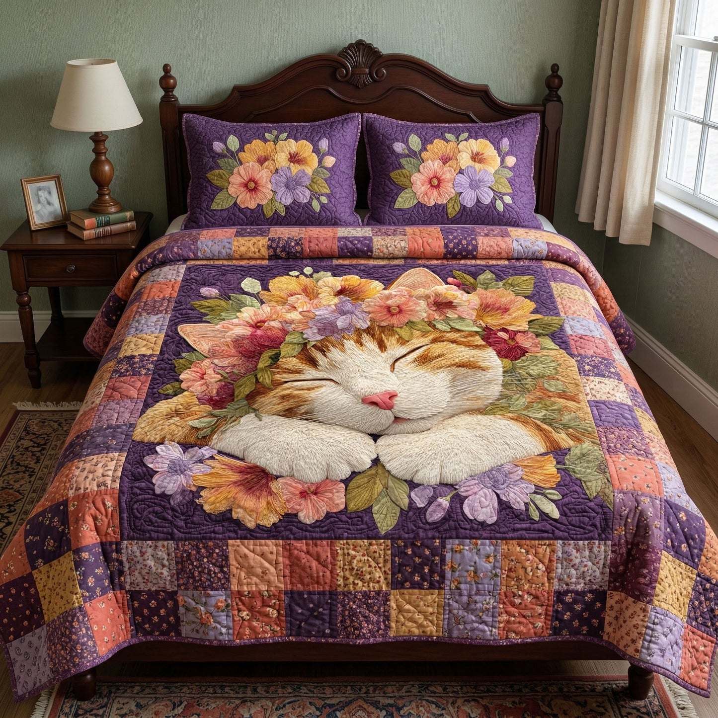 Dreamy Cat Bloom 3-Piece Quilted Bedding Set NCU0NT12462
