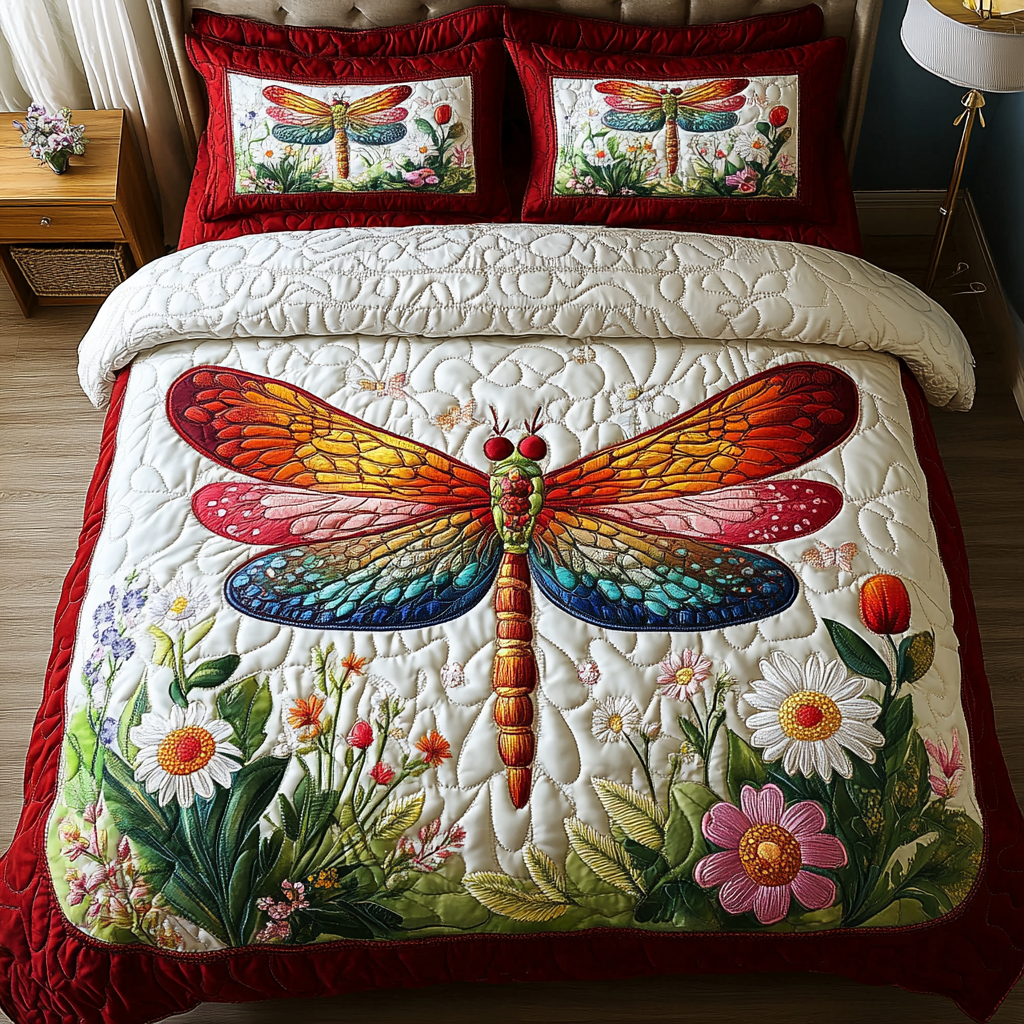 Dreamy Dragonfly 3-Piece Quilted Bedding Set NCU0DK10728