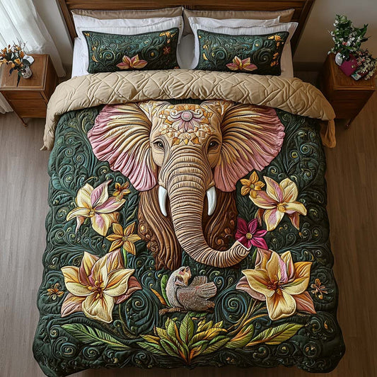 Dreamy Elephant Garden 3-Piece Quilted Bedding Set NCU0NT8303