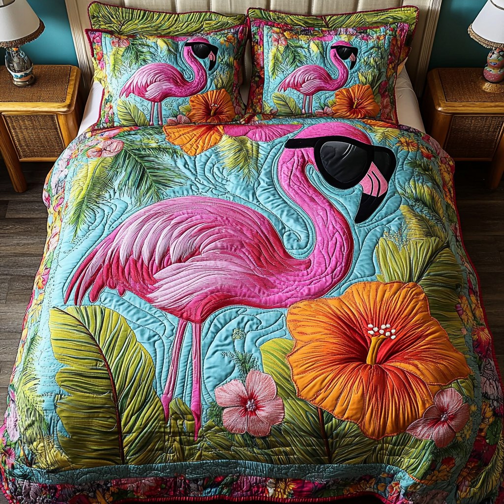 Dreamy Flamingo 3-Piece Quilted Bedding Set NCU0DK9038
