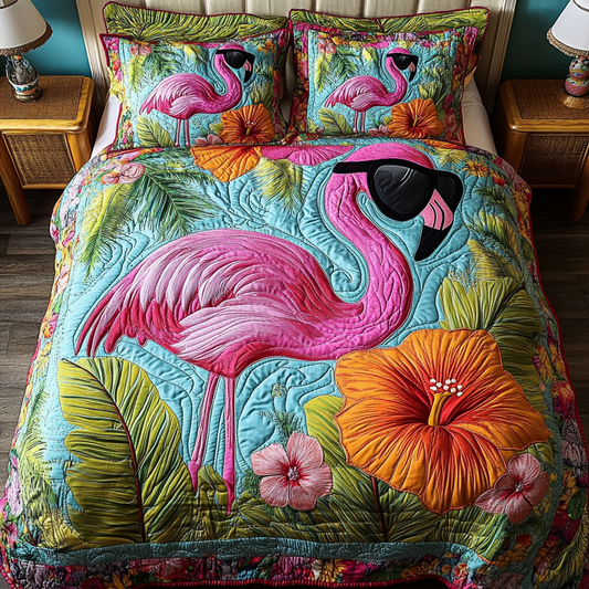 Dreamy Flamingo 3-Piece Quilted Bedding Set NCU0DK9038