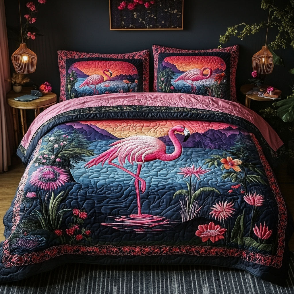 Dreamy Flamingo 3-Piece Quilted Bedding Set NCU0PT6056