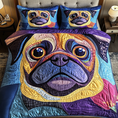 Dreamy Pug 3-Piece Quilted Bedding Set NCU0DK9679