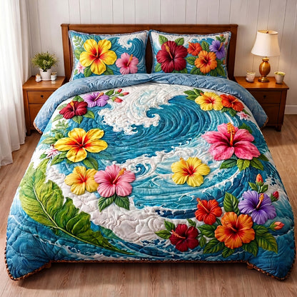 Drifting Hibiscus Waves 3-Piece Quilted Bedding Set NCU0HH2016