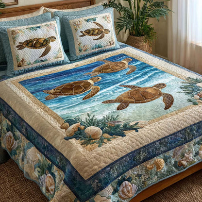 Driftwood Turtle 3-Piece Quilted Bedding Set NCU0NT11708