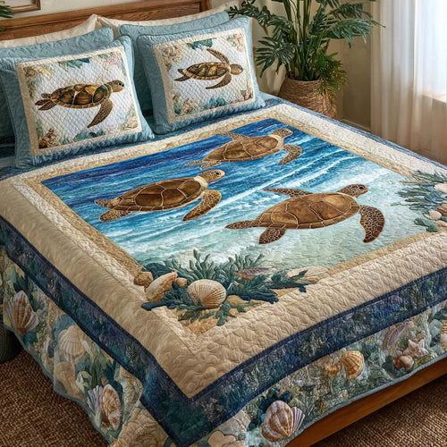 Driftwood Turtle 3-Piece Quilted Bedding Set NCU0NT11708