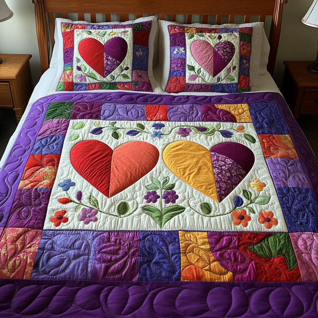 Dual Bloom Hearts 3-Piece Quilted Bedding Set NCU0NT3415