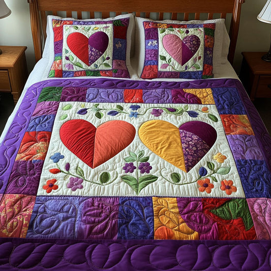 Dual Bloom Hearts 3-Piece Quilted Bedding Set NCU0NT3415
