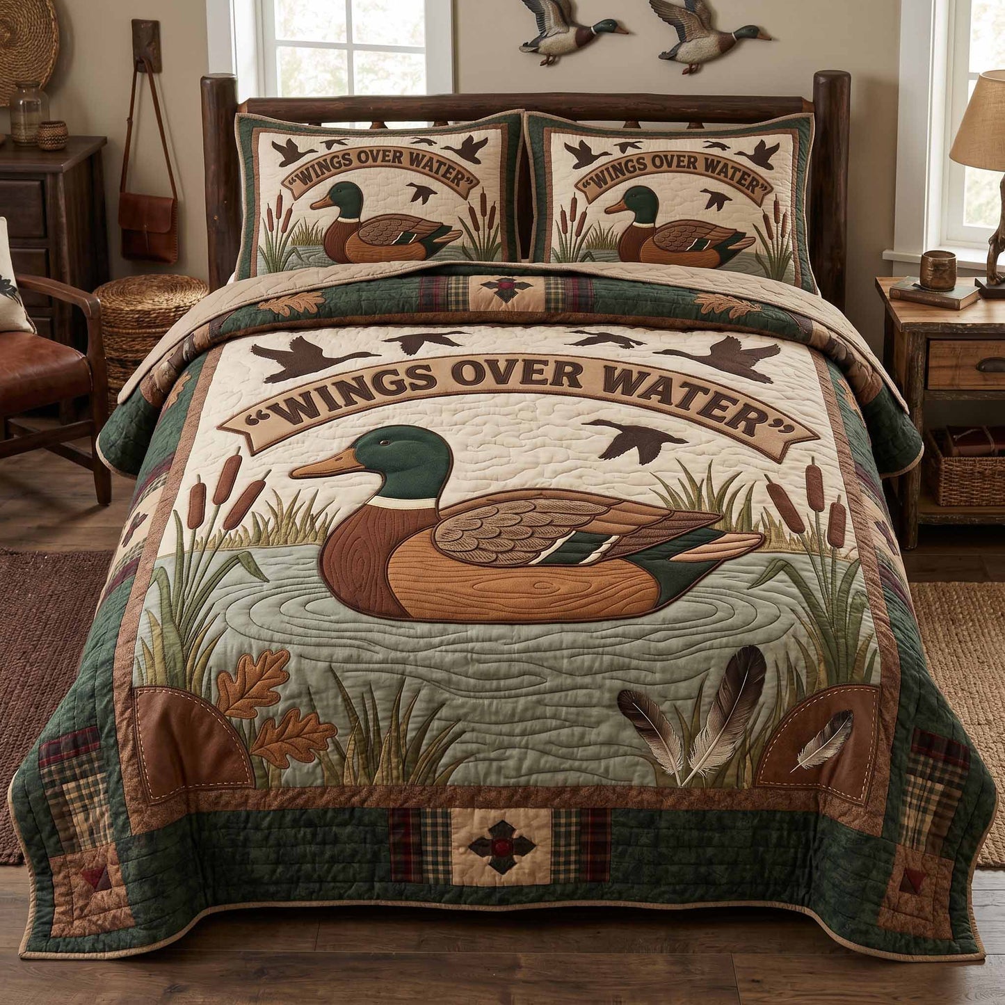 Duck Cabin 3-Piece Quilted Bedding Set NCU0XD2836