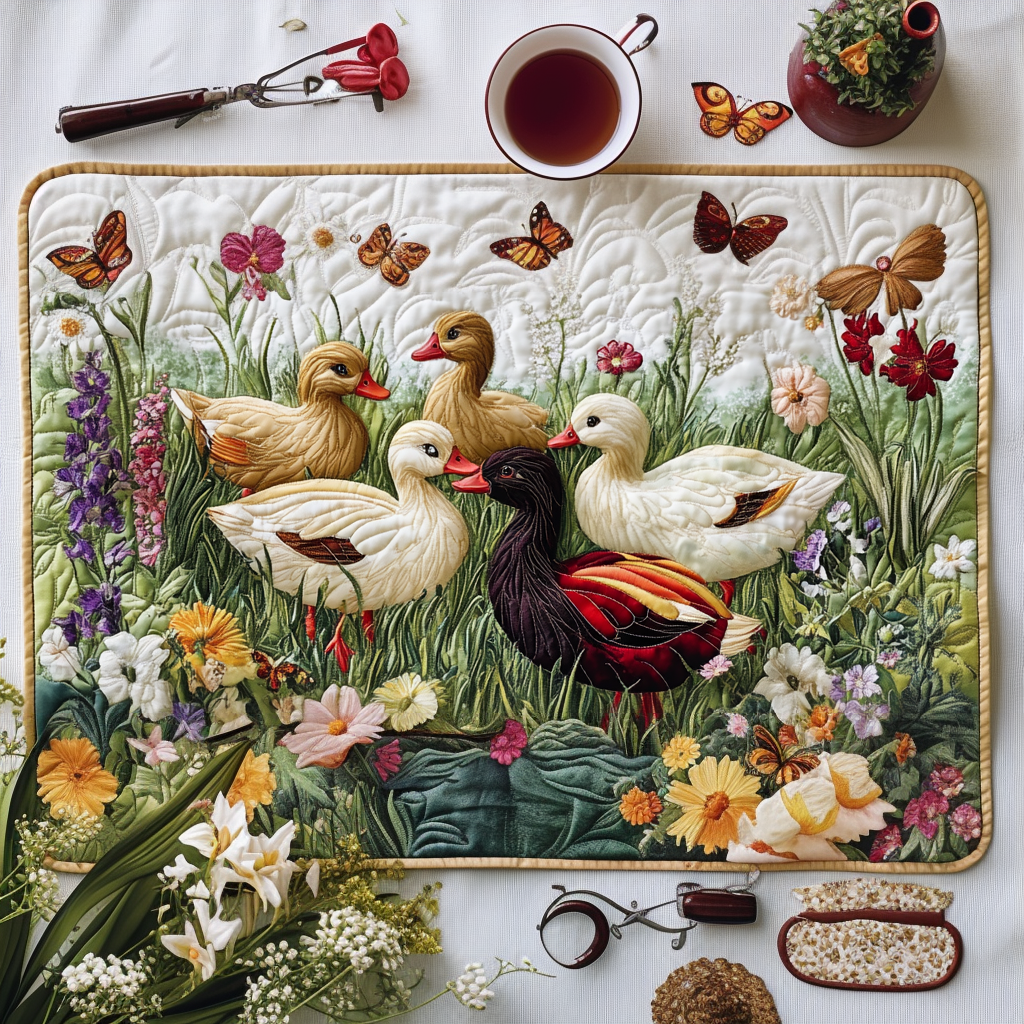 Duckling Gathering Quilted Placemat NCU0DV427