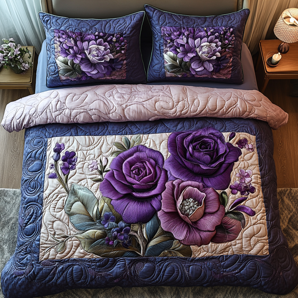Dusk Petal Symphony 3-Piece Quilted Bedding Set NCU0DV3861