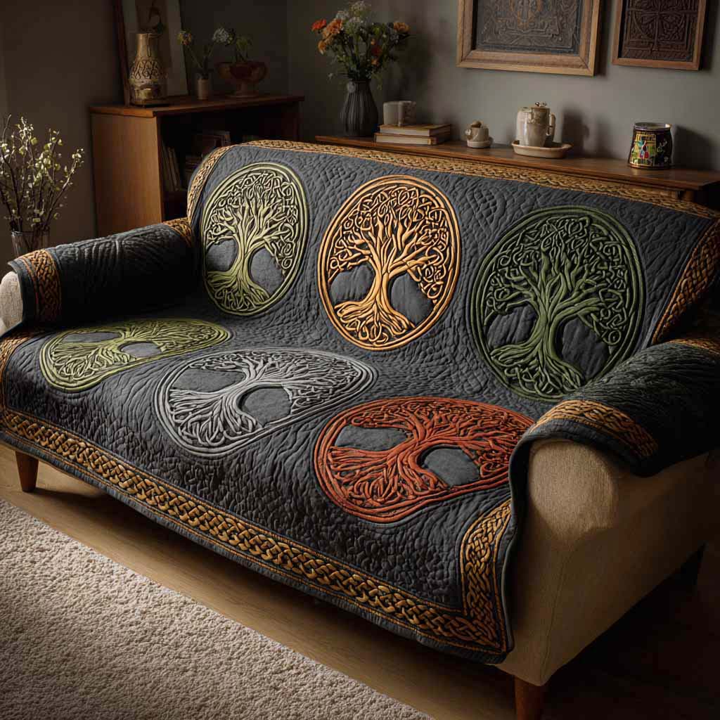 Earthbound Tree Quilted Sofa Cover NCU0XD2379