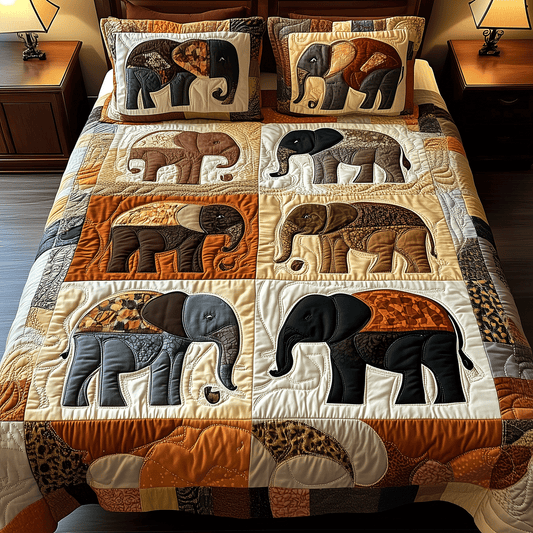 Earthy Elephant Bliss 3-Piece Quilted Bedding Set NCU0TH2591