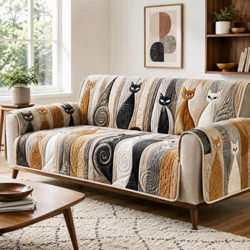 Earthy Feline Waves Quilted Sofa Cover NCU0VL3912