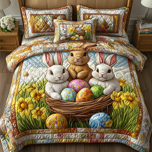 Easter Bunnies and Daffodils 3-Piece Quilted Bedding Set NCU0NT3302