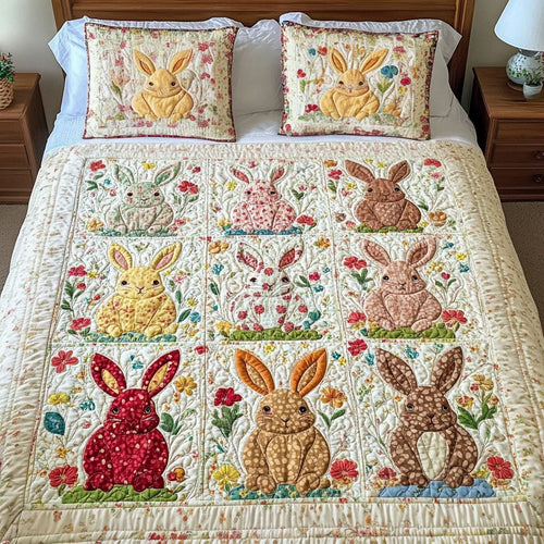 Easter Bunny Meadow 3-Piece Quilted Bedding Set NCU0NT3424