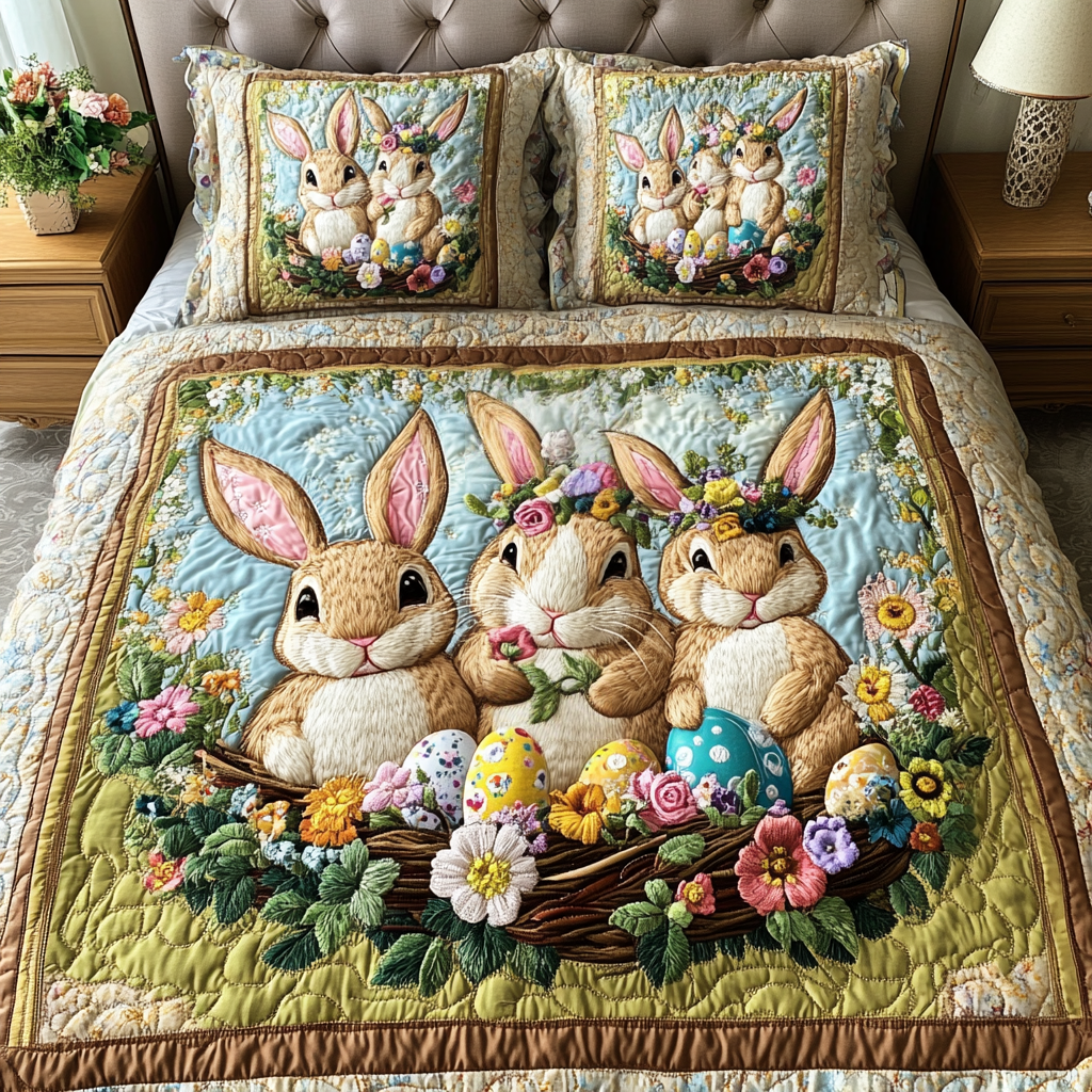 Easter Bunny Trio 3-Piece Quilted Bedding Set NCU0NT3305