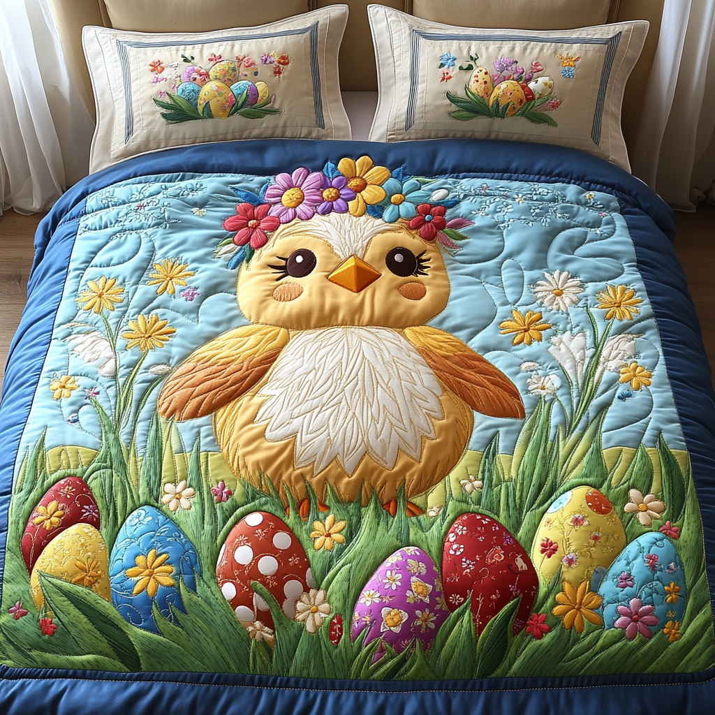Easter Chick Garden 3-Piece Quilted Bedding Set NCU0NT3306