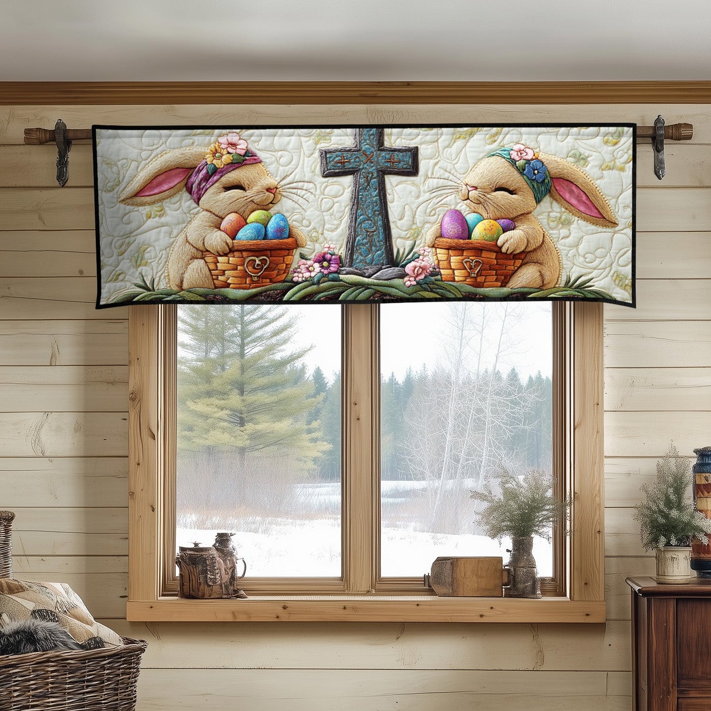 Easter Cross and Baskets Quilted Valance NCU0NT4511
