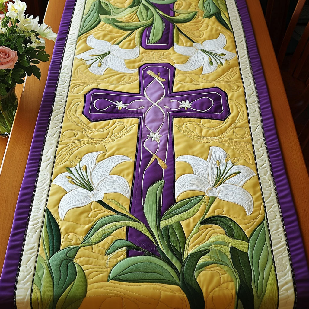 Easter Lily Cross Quilted Table Runner NCU0NT3332