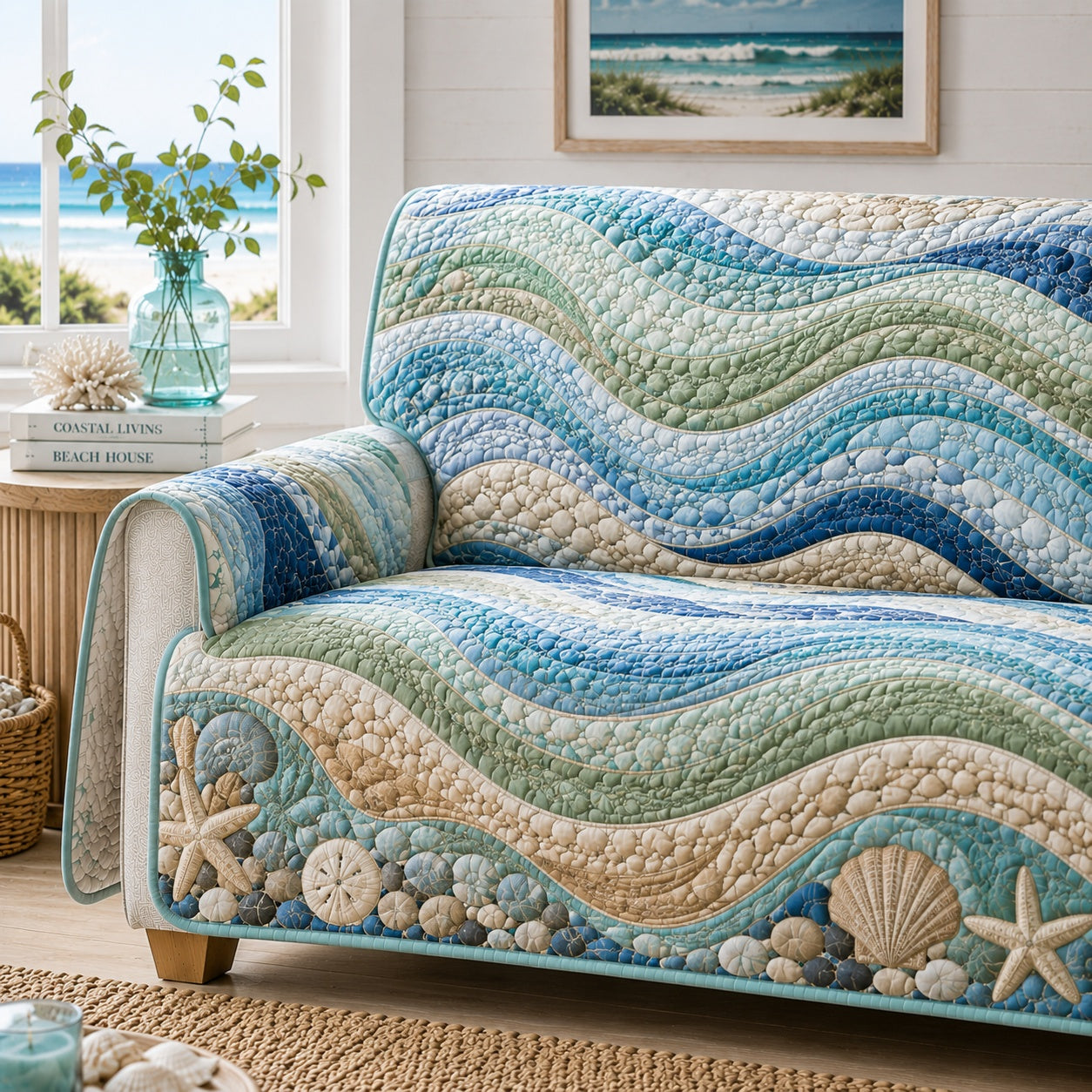 Ebbing Sand Ripple Quilted Sofa Cover NCU0VL3974