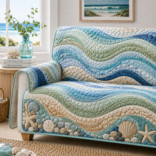 Ebbing Sand Ripple Quilted Sofa Cover NCU0VL3974