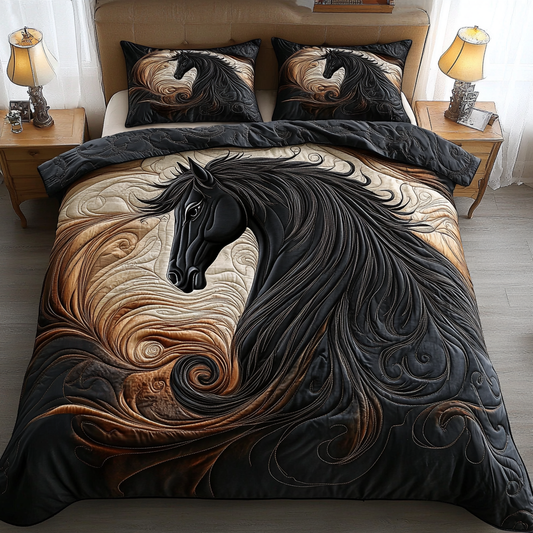 Ebon Whirlwind 3-Piece Quilted Bedding Set NCU0VL1295