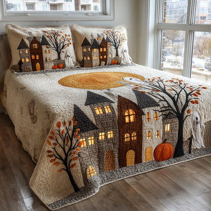 Eerie Pumpkin Town 3-Piece Quilted Bedding Set NCU0VL3687