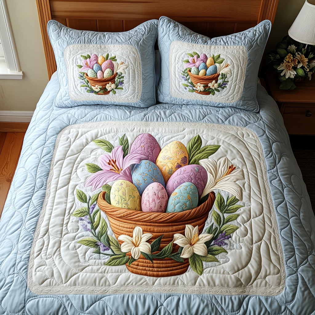 Egg Hunt Joy 3-Piece Quilted Bedding Set NCU0DV2393
