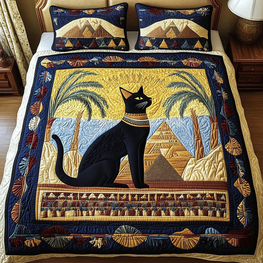 Egyptian Cat Elegance 3-Piece Quilted Bedding Set NCU0NT2945