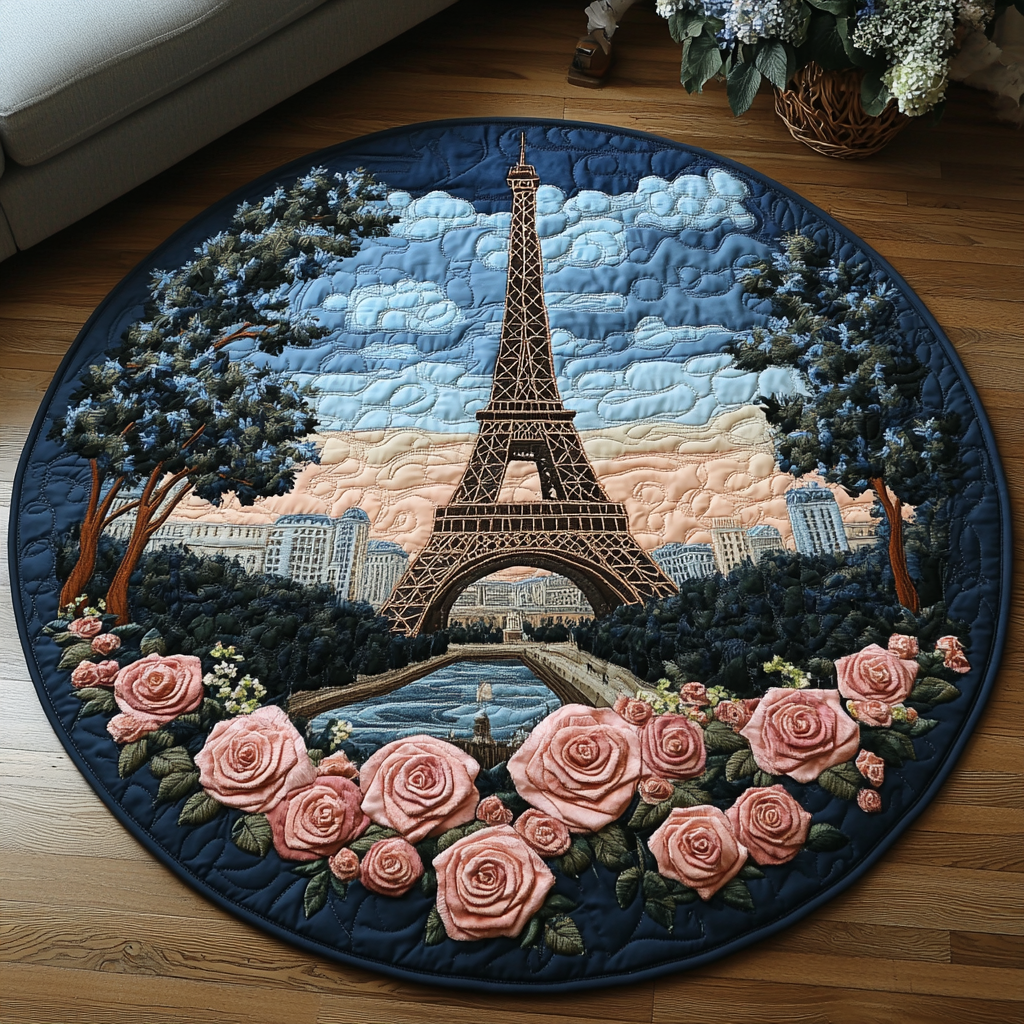 Eiffel Charm Quilted Round Mat NCU0DV5159