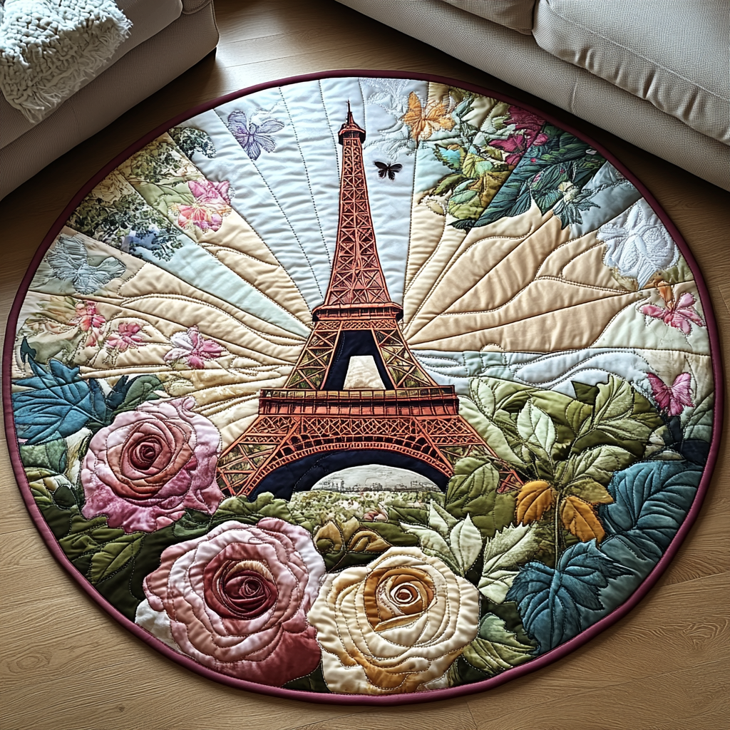 Eiffel Elegance Quilted Round Mat NCU0DV5153