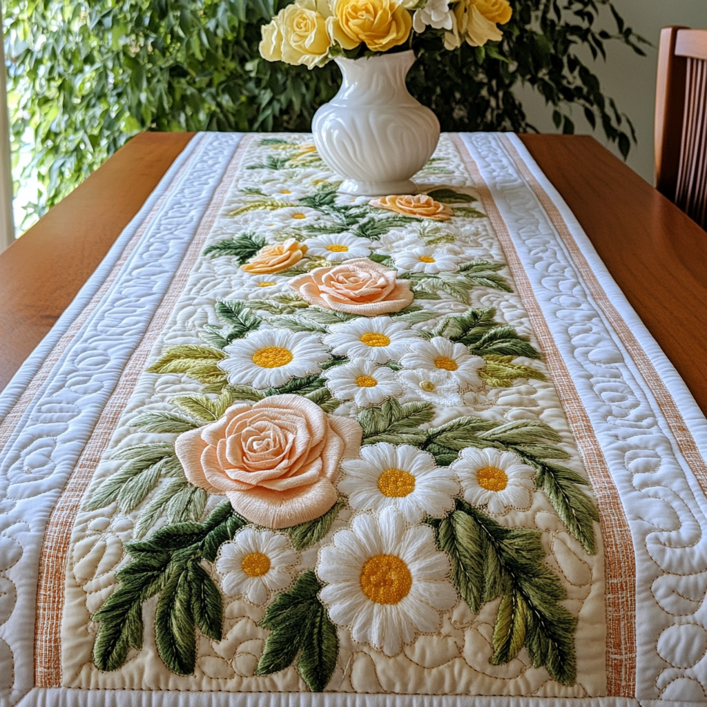 Elegant Blooms Quilted Table Runner NCU0VL2011