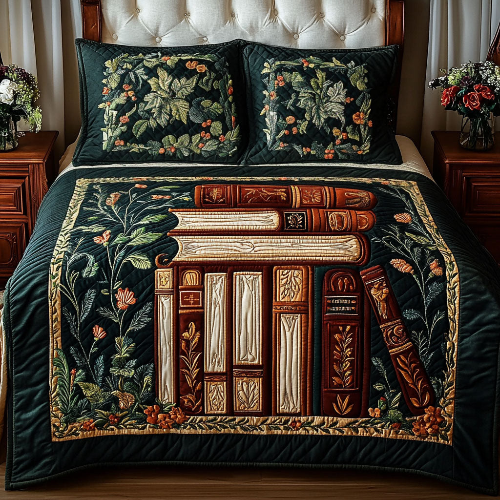 Elegant Book Stack 3-Piece Quilted Bedding Set NCU0NT4088