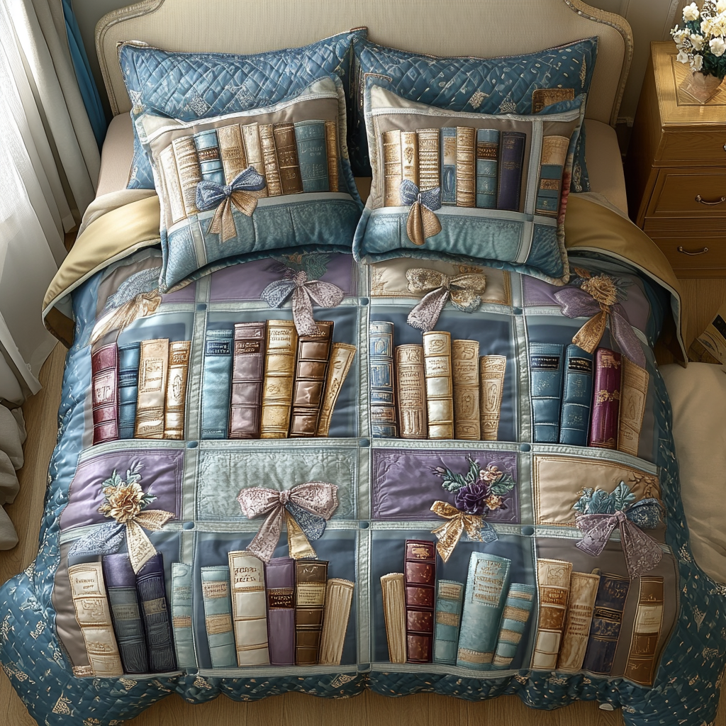 Elegant Books 3-Piece Quilted Bedding Set NCU0DV4898