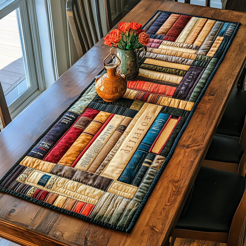 Elegant Bookshelf Quilted Table Runner NCU0DK7402
