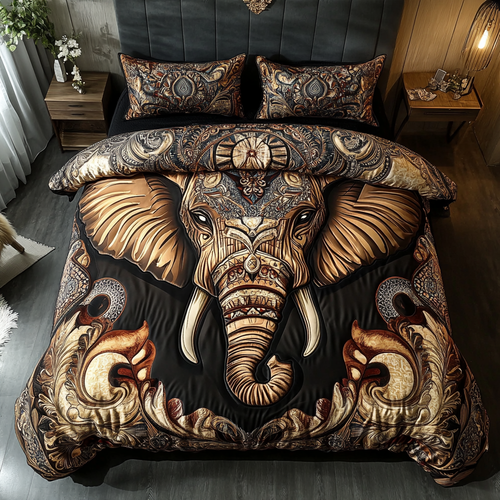 Elegant Elephant 3-Piece Quilted Bedding Set NCU0DK3371