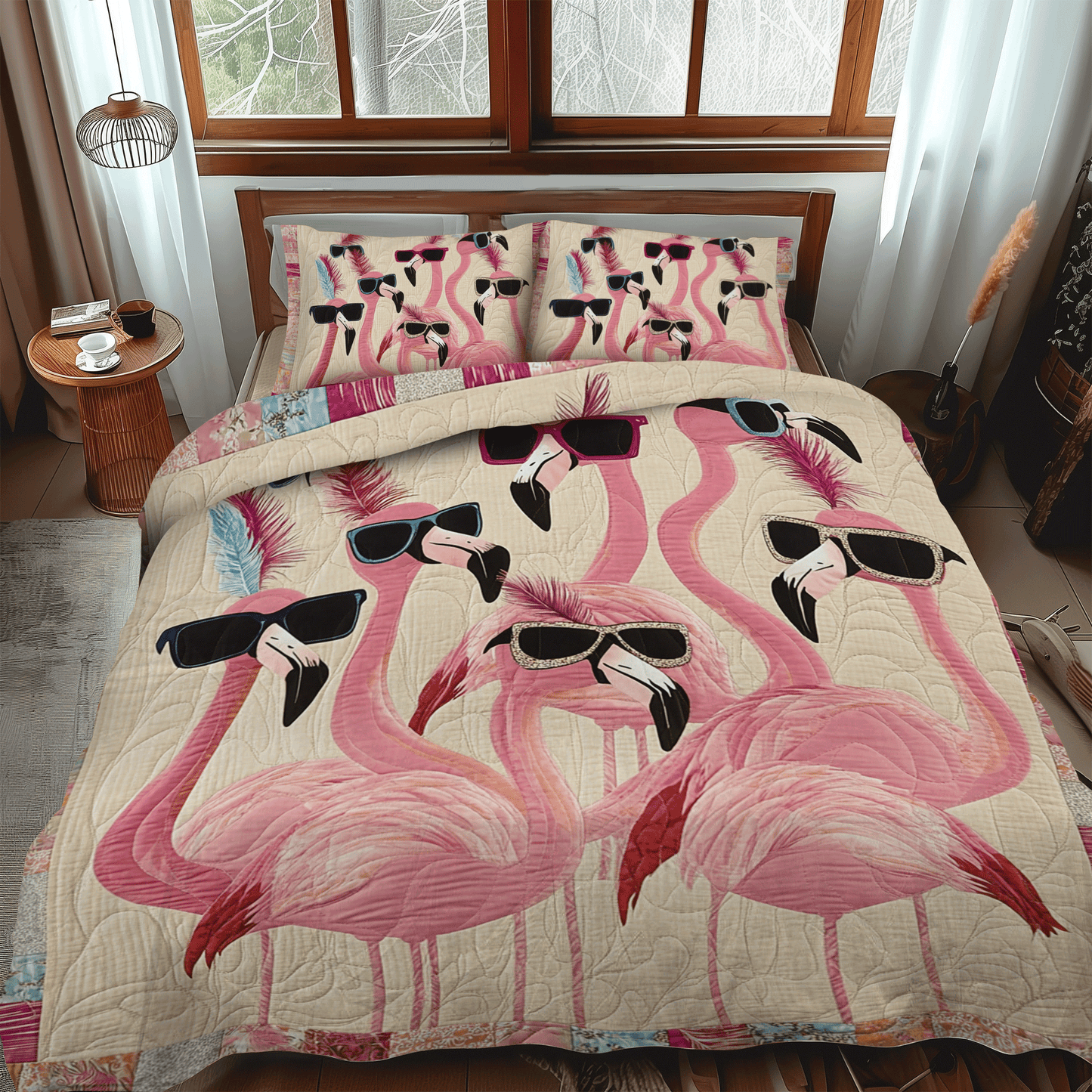 Elegant Flamingo Tropical 3-Piece Quilted Bedding Set NCU0PD497