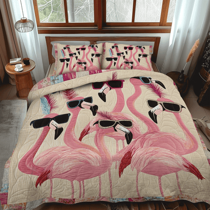 Elegant Flamingo Tropical 3-Piece Quilted Bedding Set NCU0PD497