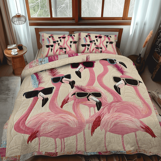 Elegant Flamingo Tropical 3-Piece Quilted Bedding Set NCU0PD497