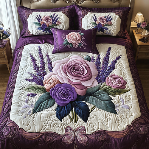 Elegant Floral 3-Piece Quilted Bedding Set NCU0VH5886