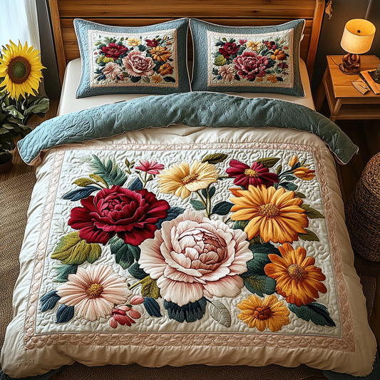 Elegant Floral Garden 3-Piece Quilted Bedding Set NCU0VL1509
