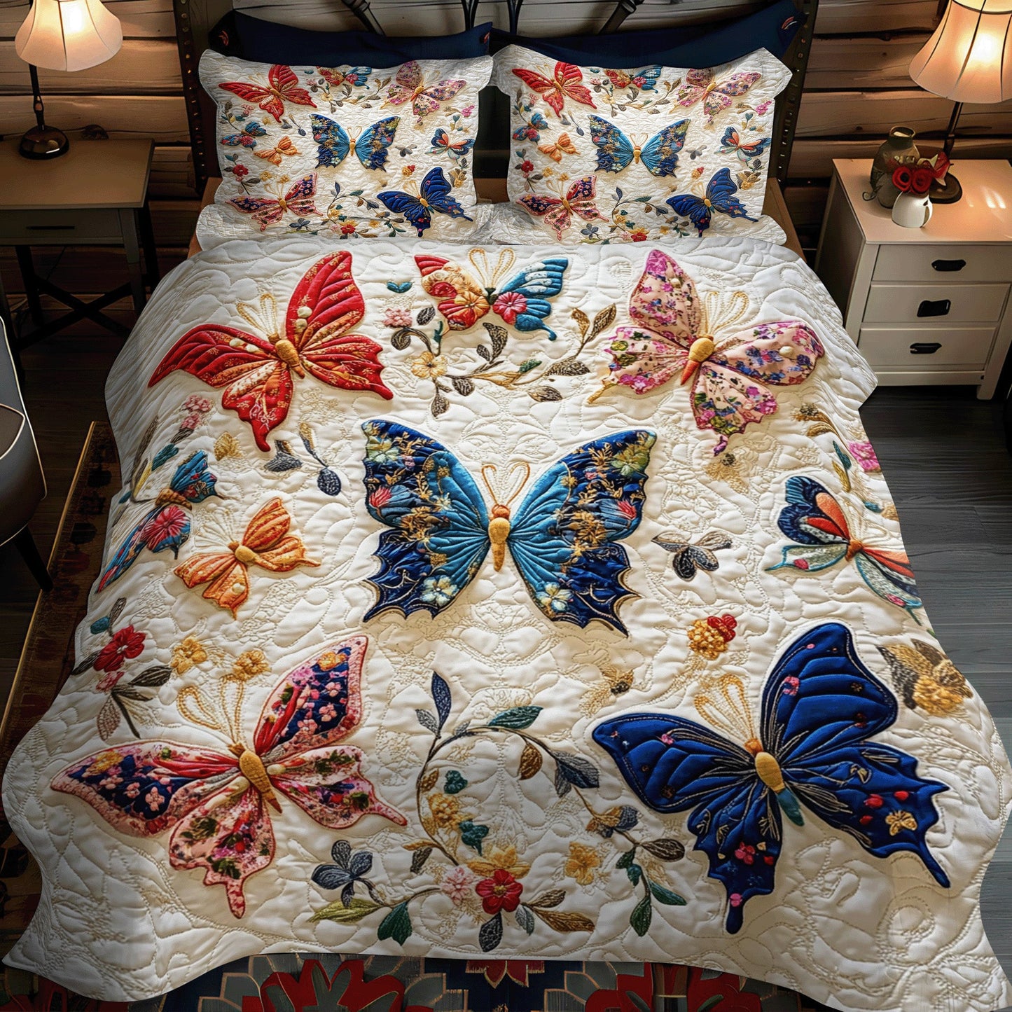 Elegant Flutter Haven 3-Piece Quilted Bedding Set NCU0NT3279