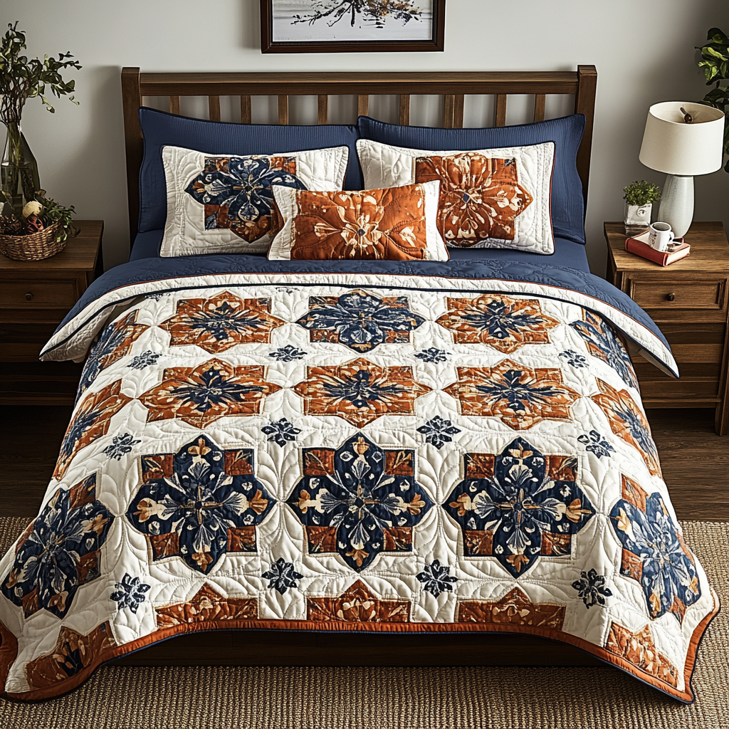 Elegant Garden Motif 3-Piece Quilted Bedding Set NCU0VL1009