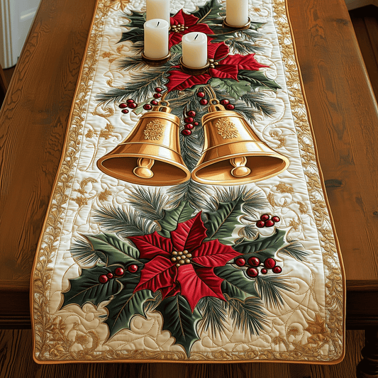 Elegant Holiday Bells Quilted Table Runner NCU0TH2341