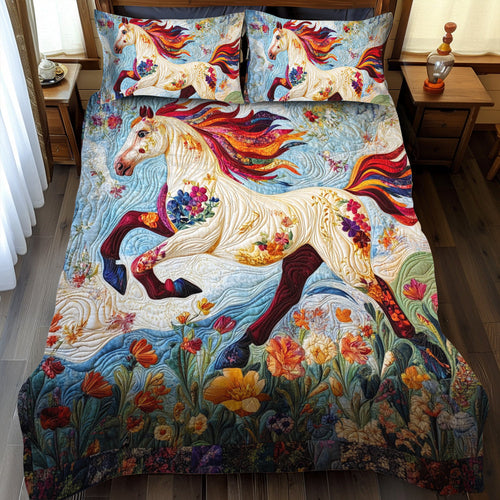 Elegant Horse Running 3-Piece Quilted Bedding Set NCU0PD573